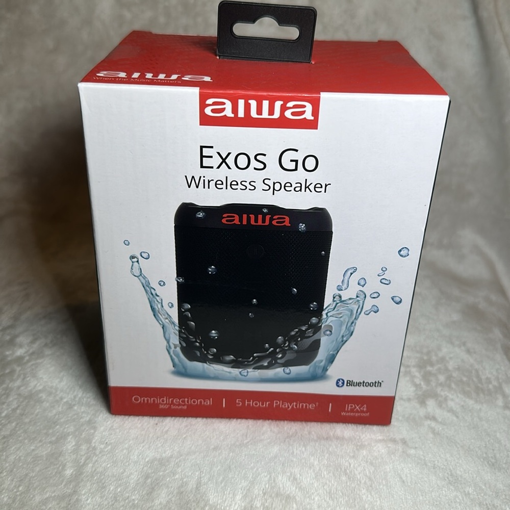 Aiwa Exos Go Wireless Speaker Black Waterproof 5 hours playtime Omnidirectional